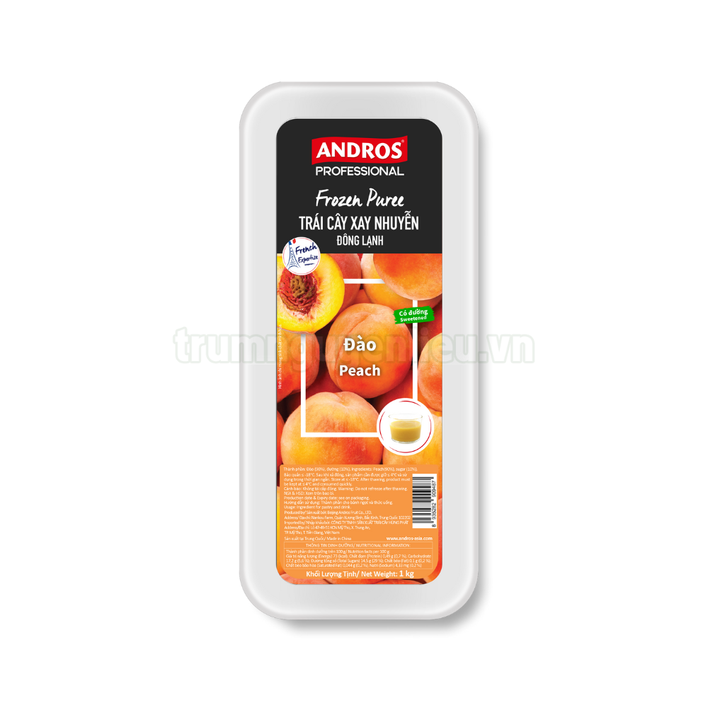 Đào xay nhuyễn đông lạnh Andros (Peach Frozen Puree) - hộp 1kg