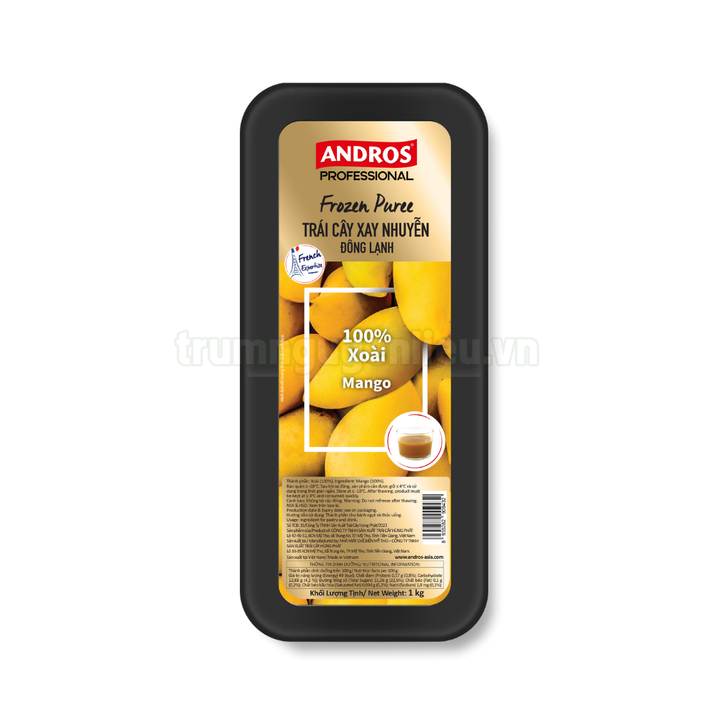 Xoài xay nhuyễn đông lạnh Andros (Mango Frozen Puree 100%) - hộp 1kg