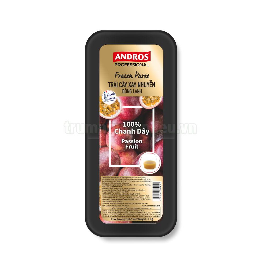 Chanh dây xay nhuyễn đông lạnh Andros (Passion Fruit Frozen Puree 100%) - hộp 1kg